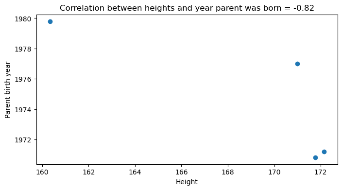 Heights and year parent was born